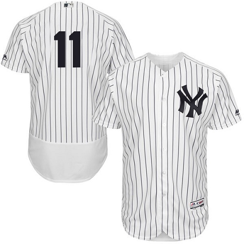 Yankees #11 Brett Gardner White Strip Flexbase Authentic Collection Stitched MLB Jersey